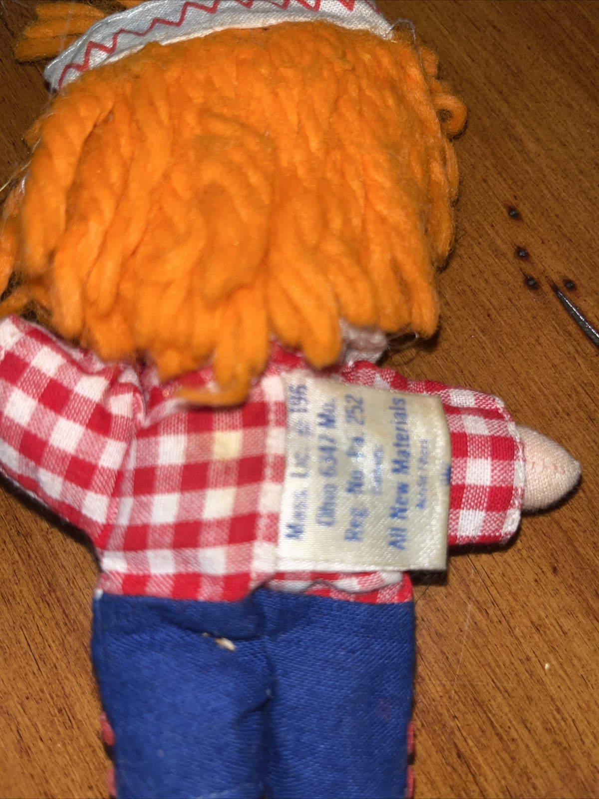 Vintage KNICKERBOCKER 6 1/2" Raggedy Andy Doll With Orange Hair