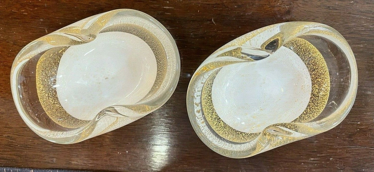 2 Vintage Salvini Lattimo Murano Art Glass MCM 50’s Gold Blown salt Bowl