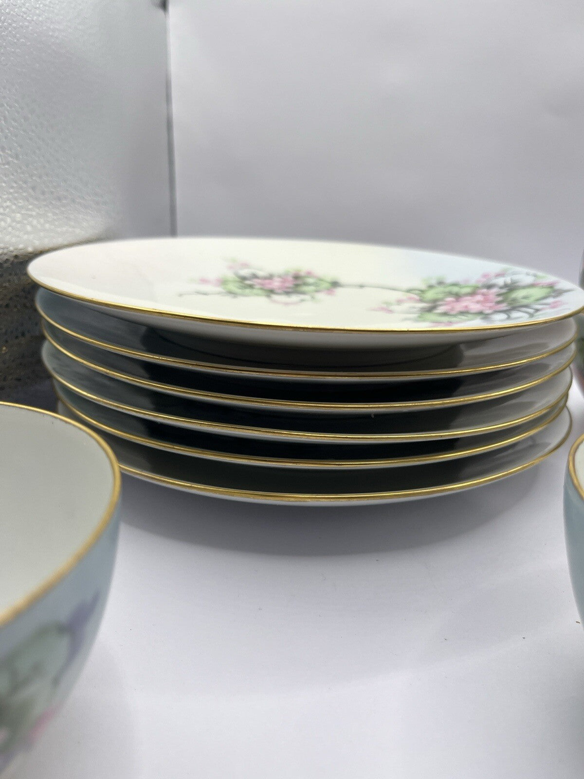 Vintage 6 Nippon 2 Piece Set Sandwich Plate & Cup W/Gold Trim And Flowers