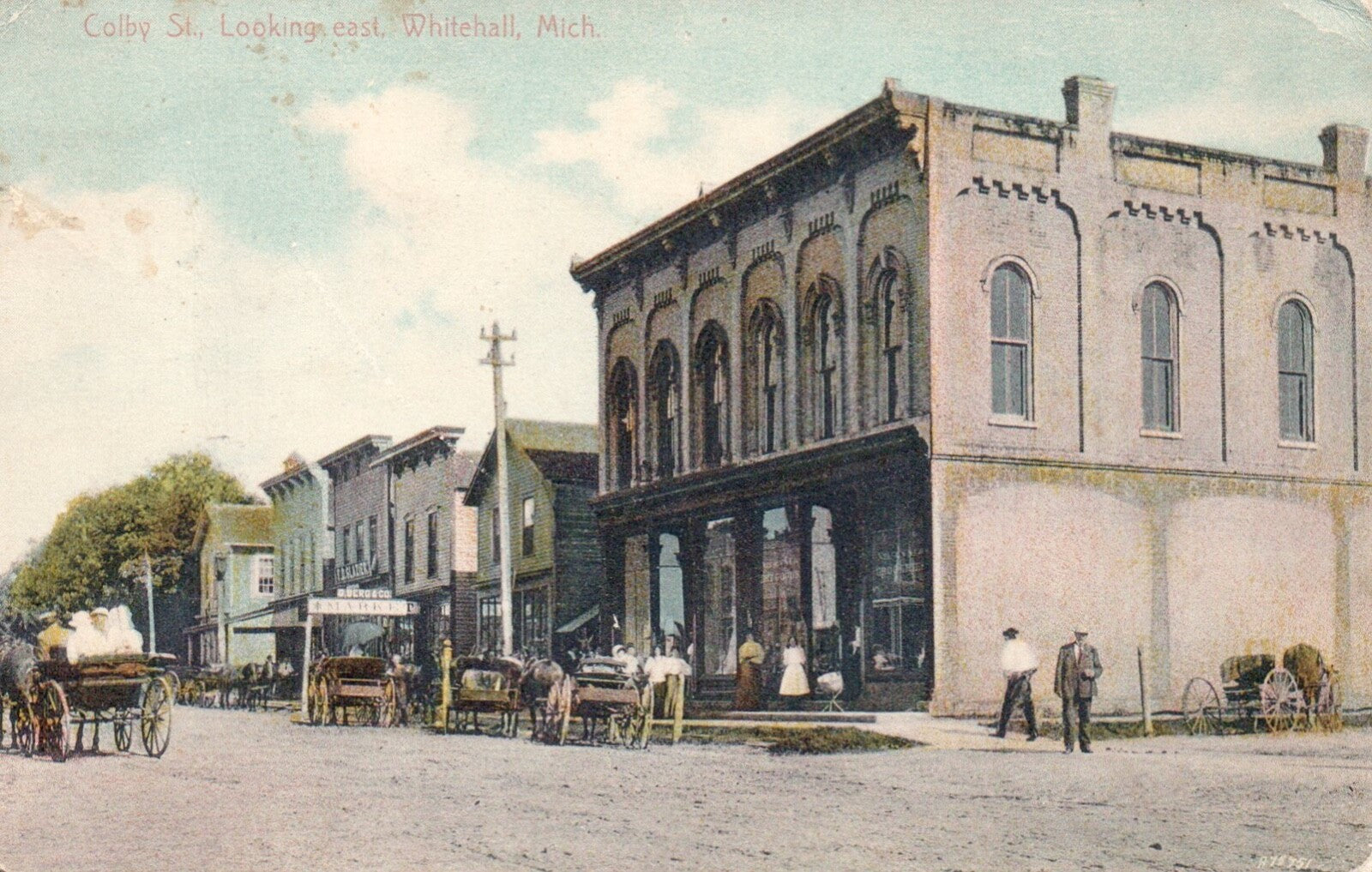 Colby Street Looking East in Whitehall MI Mich Michigan Postcard