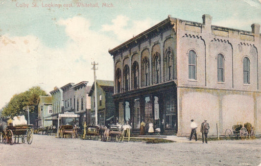 Colby Street Looking East in Whitehall MI Mich Michigan Postcard