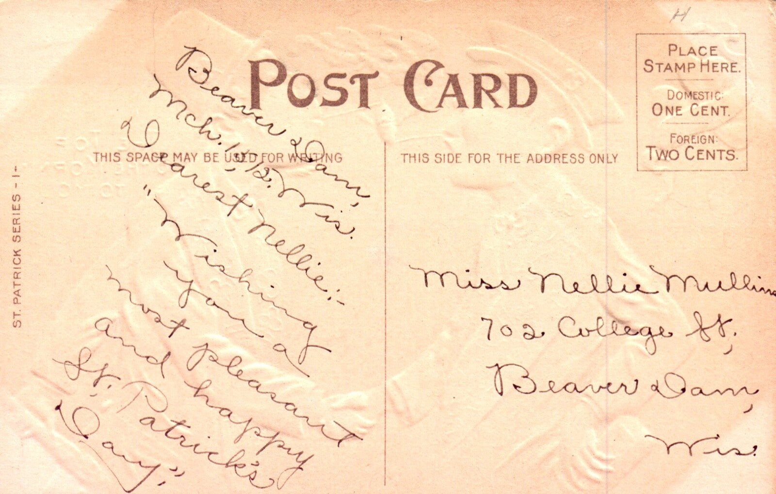 Pipe of Peace The Top o'the Mornin' To You Men & Pipe St. Patricks Day Postcard