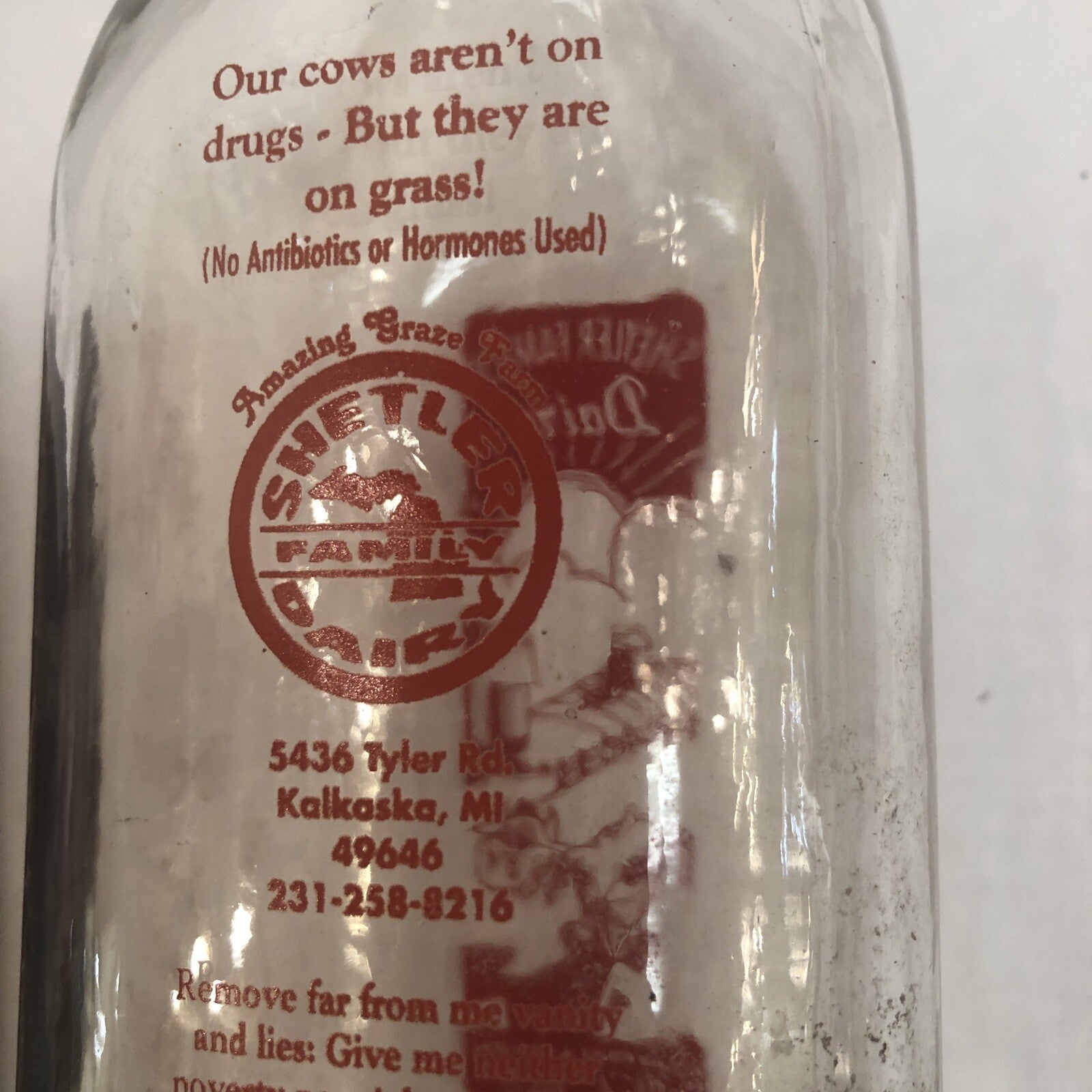 Rare Shetler Family Dairy Kalkaska Michigan Milk Quart Bottle Michigan MI Mich