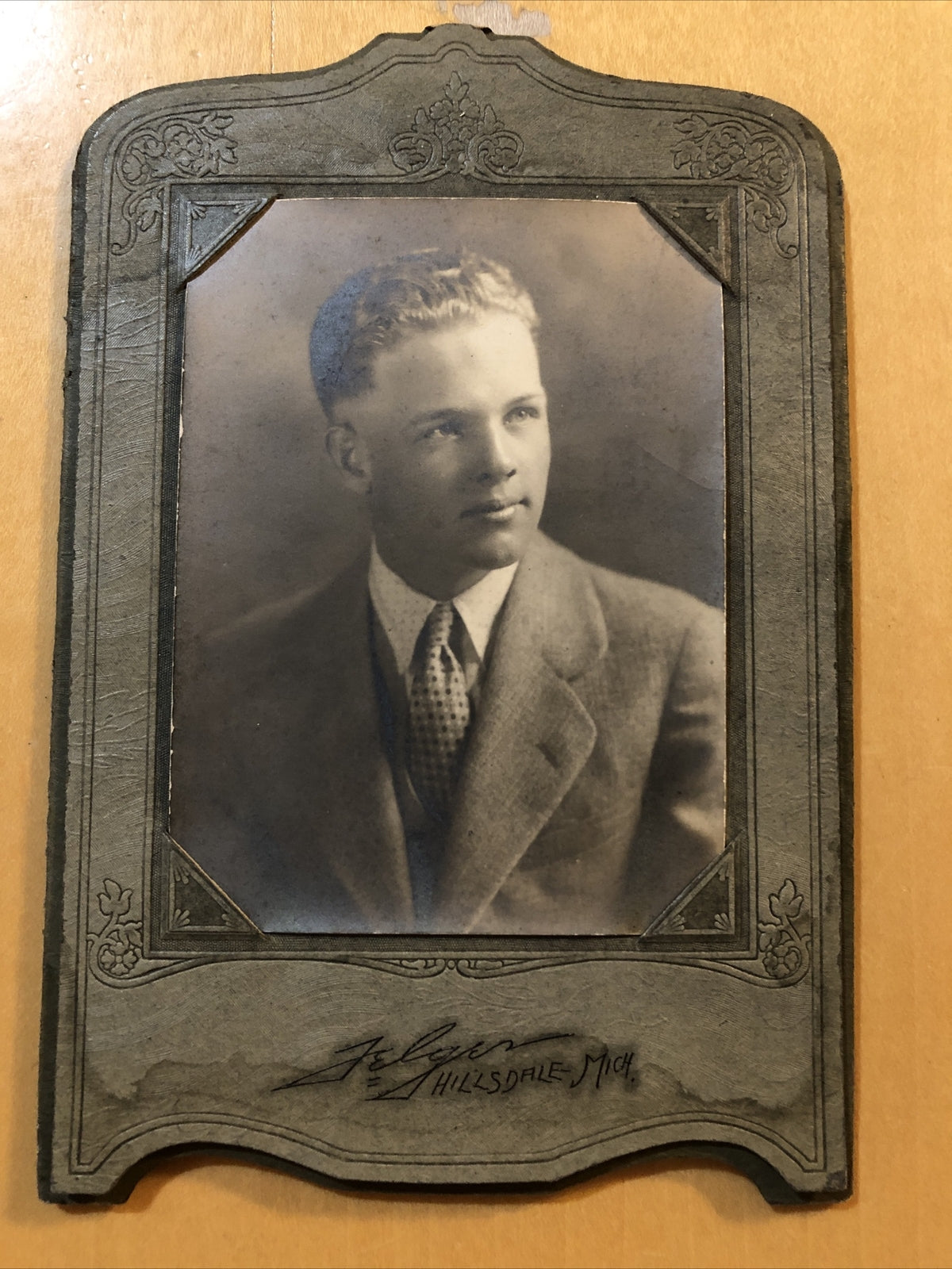 Real Photo 4" x 6" Man Graduation picture ? Felger Hillsdale Mich MI 1920-1931