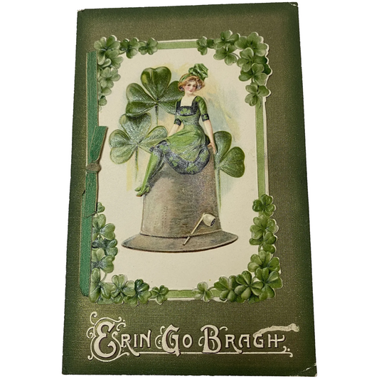 Winsch Erin Go Bragh Vintage St. Patrick's Day Postcard Irish Woman Sitting Bell