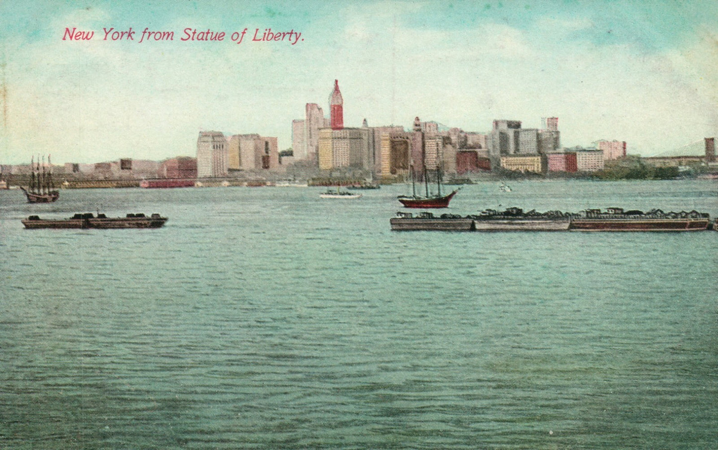 New York View From Statue Of Liberty Boats NY New York Postcard