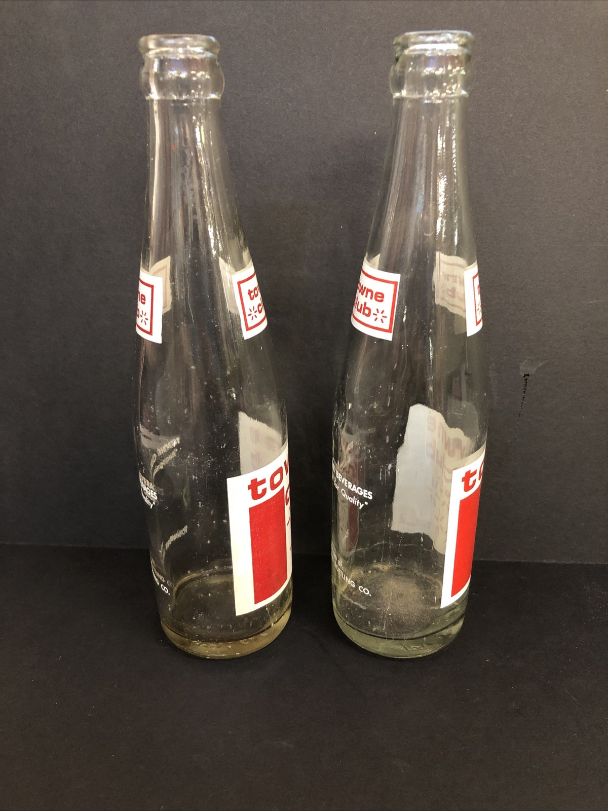 Vintage Towne Club Beverages RED Label  Glass Bottle 12oz Soda Pop Lot of 2
