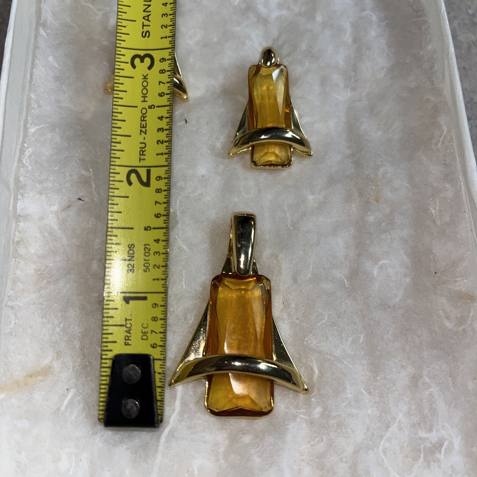 Vintage Slide & Earrings Signed Sarah Coventry Glass Orange Gold Tone Modernist