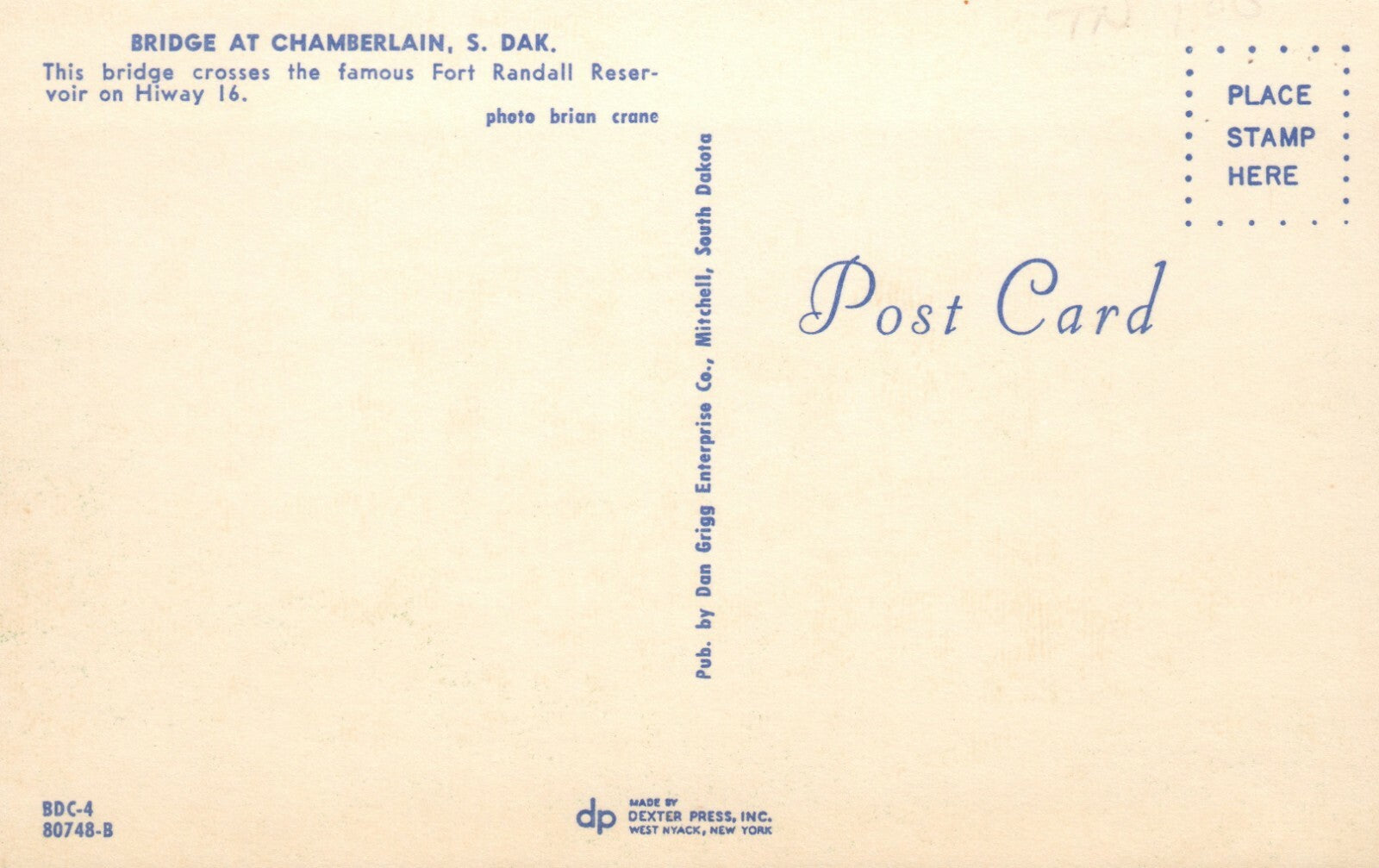 Bridge at Chamberlain Fort randall Reservoir Highway 16 South Dakota SD Postcard