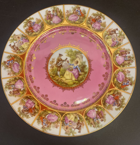 11 JK Carlsbad Bavaria Courting Couple Signed Fragonard Large Hand Painted Plate