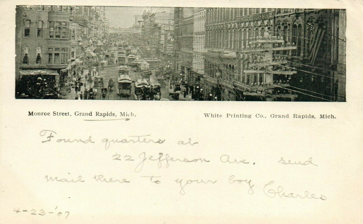 Busy Monroe Street Birds Eye View Grand Rapids Michigan MI Postcard