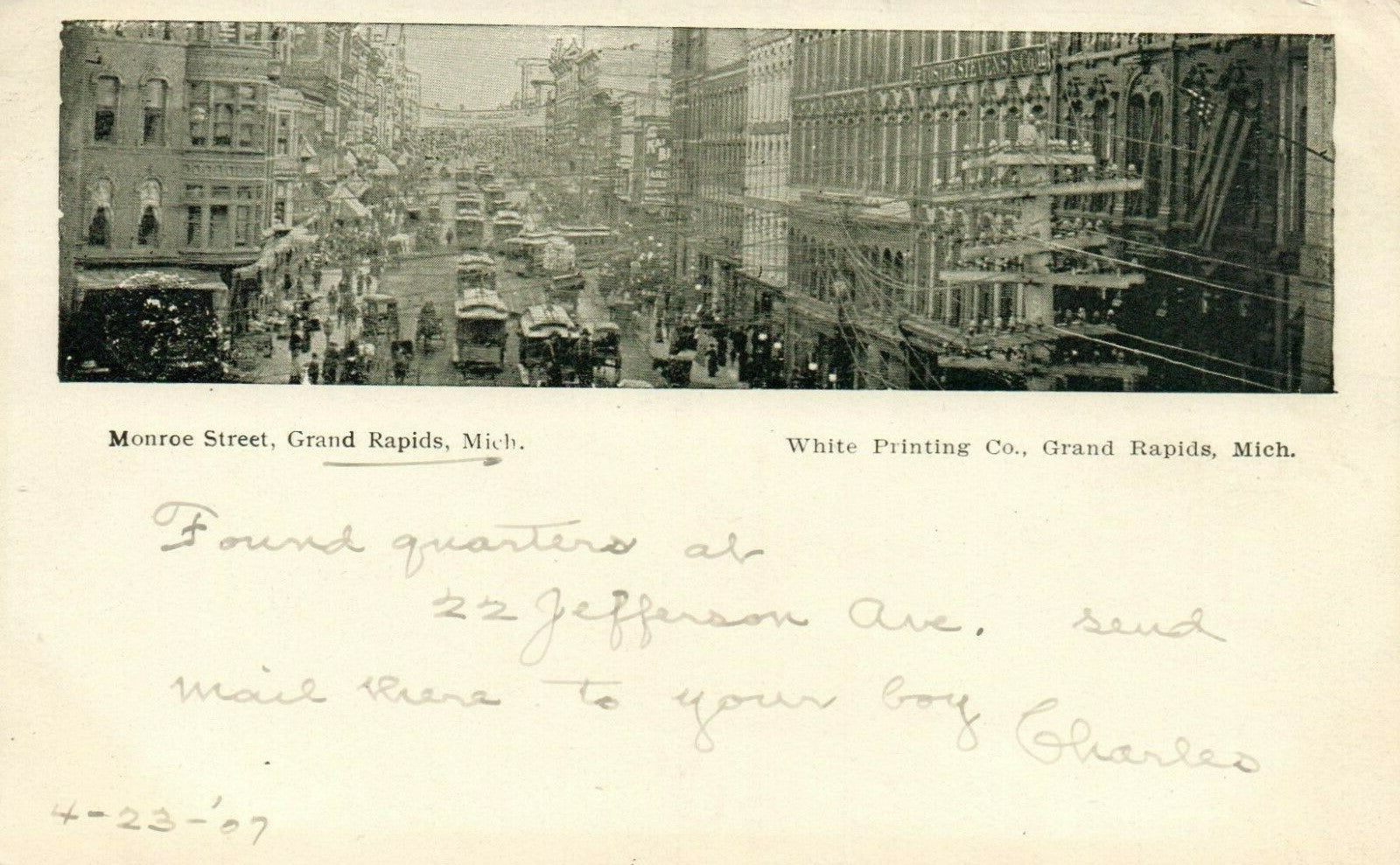 Busy Monroe Street Birds Eye View Grand Rapids Michigan MI Postcard