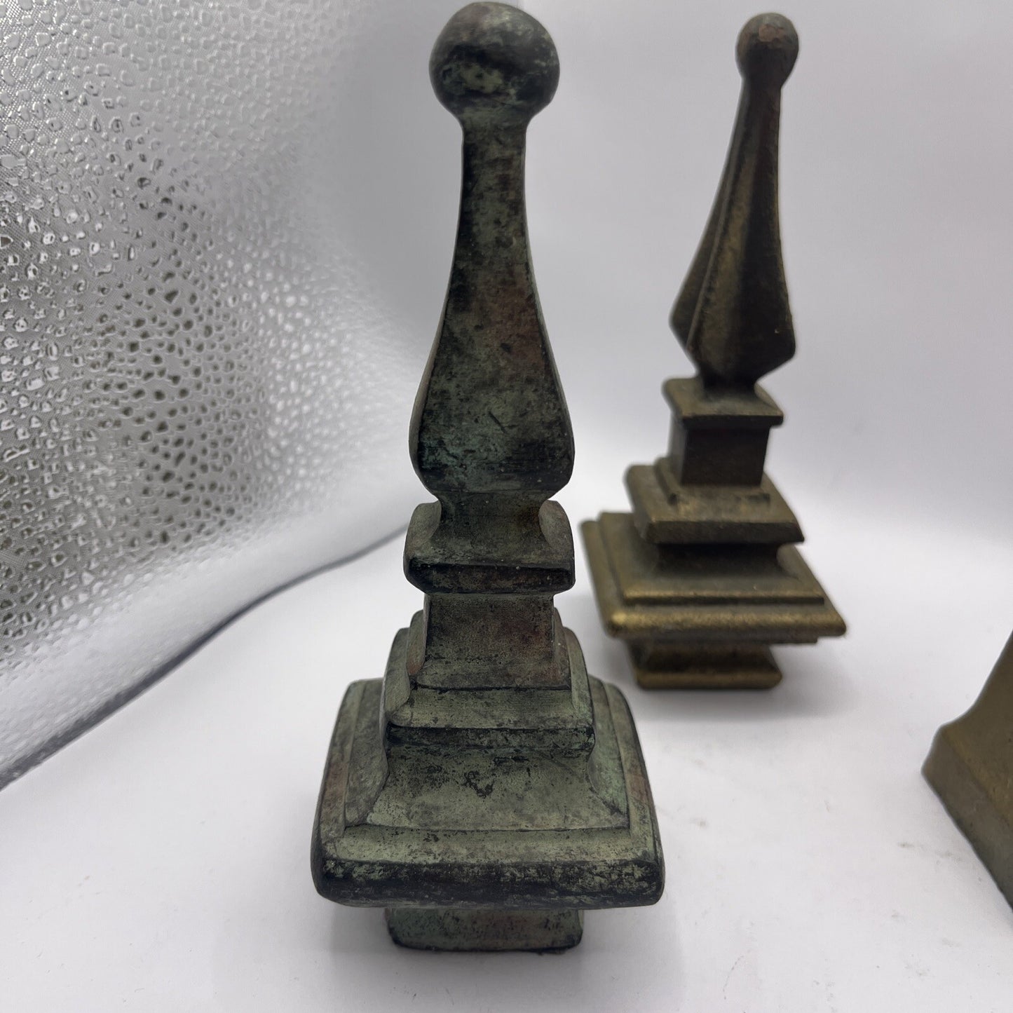 3 Finial Spear Statue Table Shelf Decorative Metal Bronze Patina  6.25”