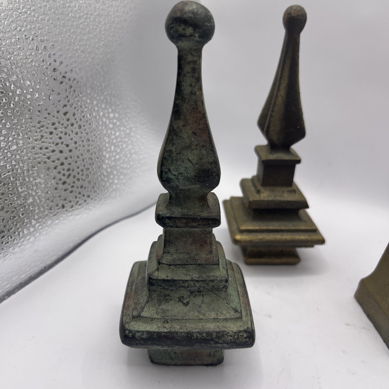 3 Finial Spear Statue Table Shelf Decorative Metal Bronze Patina  6.25”