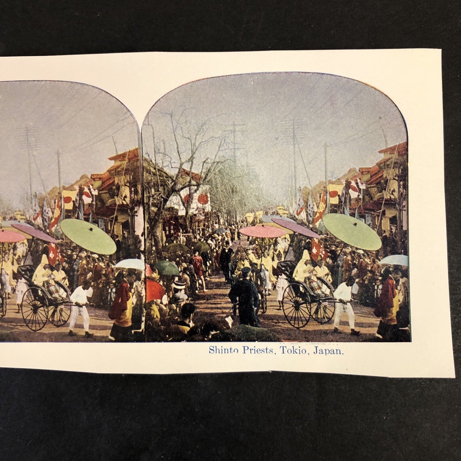 RARE Stereoview Paper Cards Japan Iris Garden Shinto Priests Tokio Lot of 2