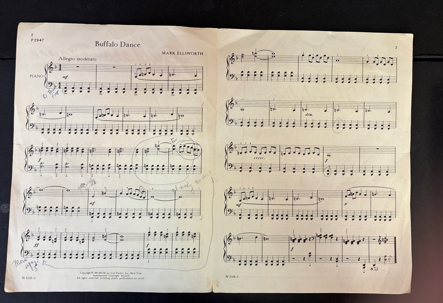 Buffalo Dance by Mark Ellsworth Piano Sheet Music 1959