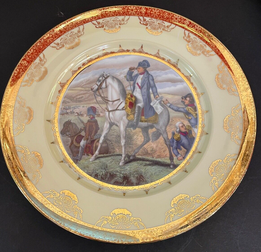 Vintage Bavaria Cream Decorative Plate with Gold Trim Soldier on Horseback