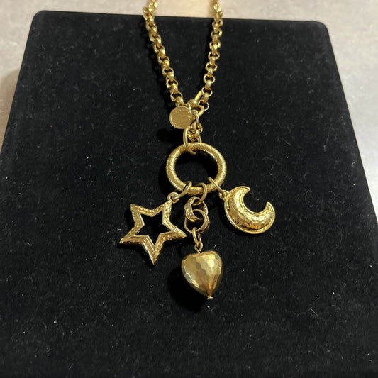 Vintage Anne Klein Gold Tone Chunky Geometric Link 34" Long Necklace Signed