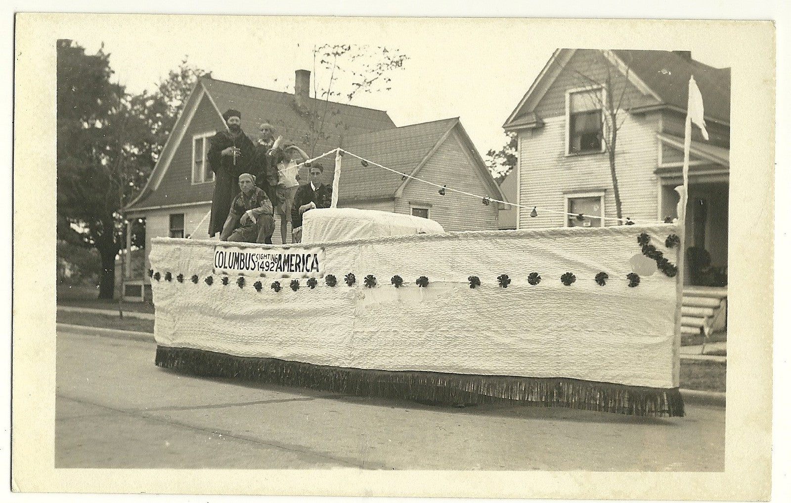 Real Photo Grand Haven MI Michigan 1934 Parade Postcard Columbus Boat