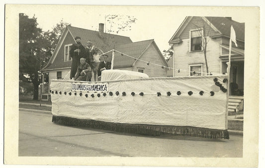 Real Photo Grand Haven MI Michigan 1934 Parade Postcard Columbus Boat