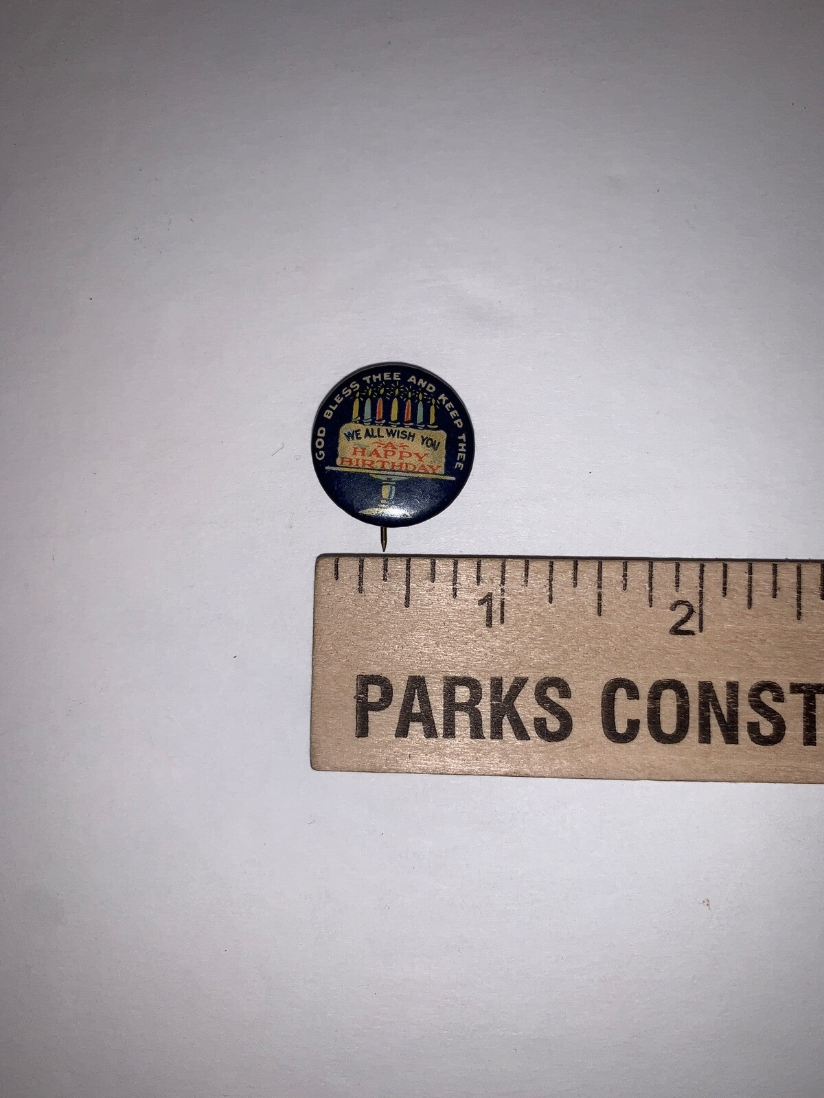 Vintage Sunday School God Bless We Wish You A Happy Birthday 7/8" Pinback