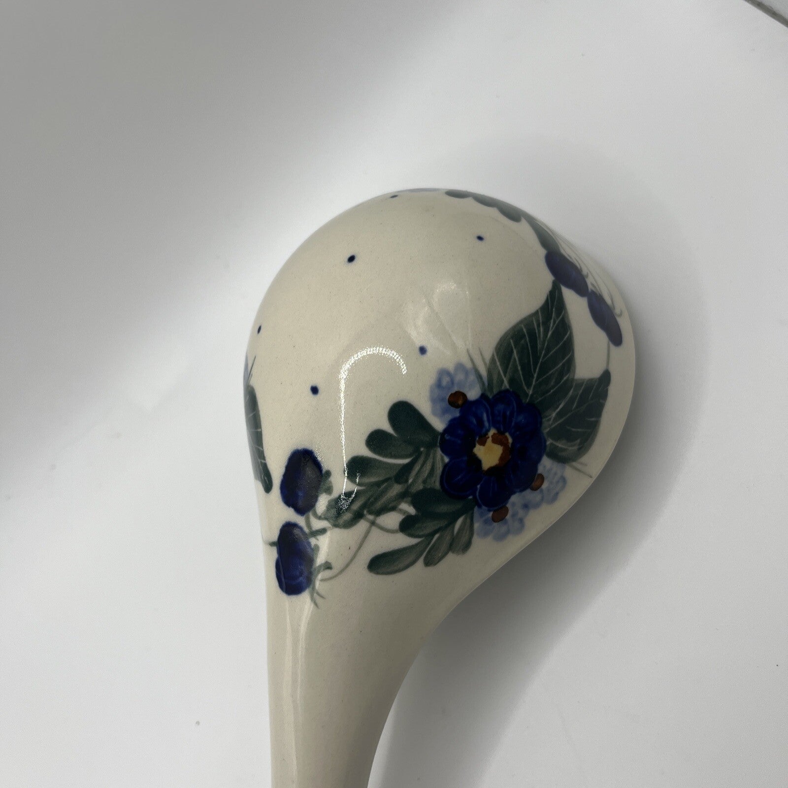 Vtg Polish Pottery Soup Serving Ladle 12“  Wild Blueberry Cobalt Blue