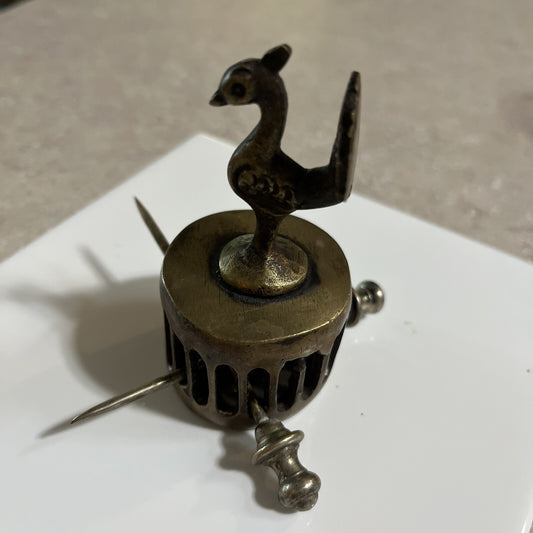 Vintage India Brass Peacock Figure Foot Scrubber 3" Tall x 1-1/2"