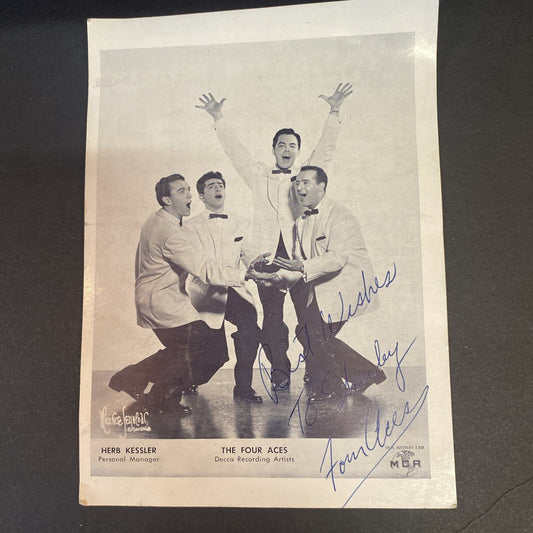 The Four Aces AUTOGRAPHED Signed INK  Promo Photo Decca Records 5 x 7