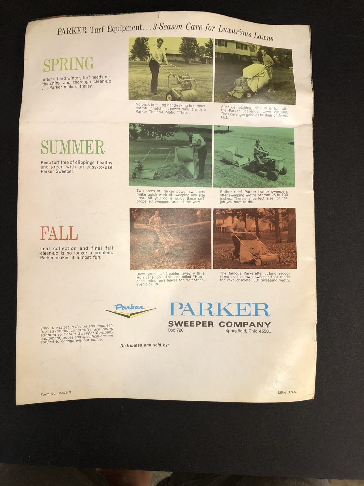 Vintage Yard Thatcher PARKER ADVERTISING Brochure Lawn Sweeper Thatch O Matic