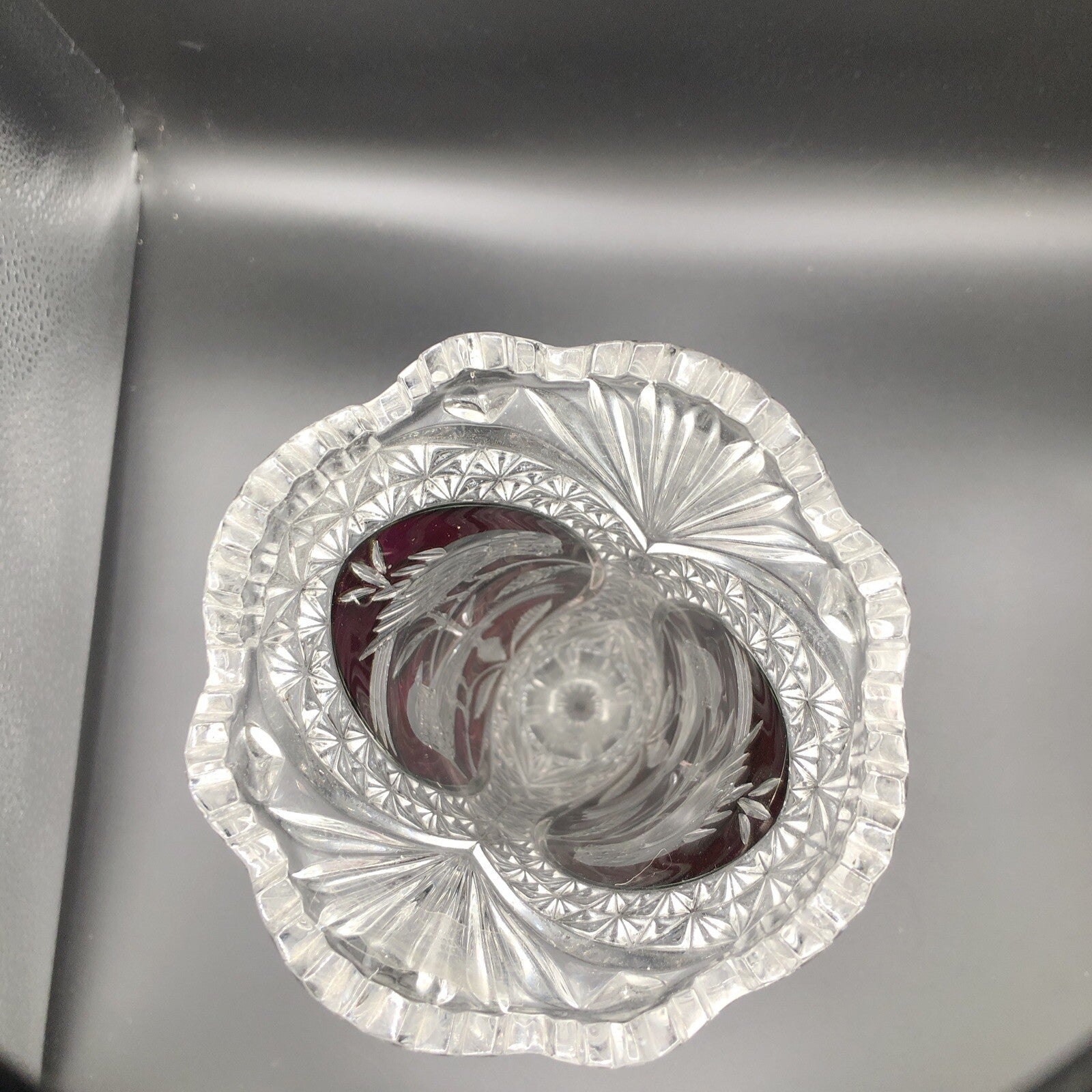 Vintage 1970'S Hofbauer Byrdes Lead Crystal Vase Cut to Clear Red Birds 10.5"