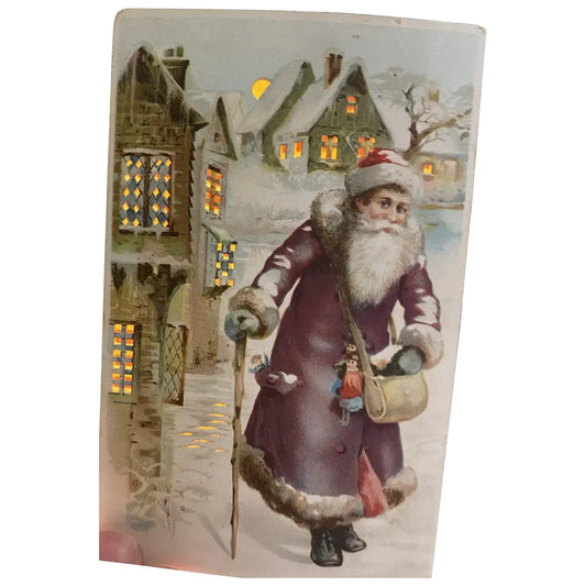 EARLY Rare Hold To The Light Santa Claus vintage Christmas Postcard HTL PURPLE
