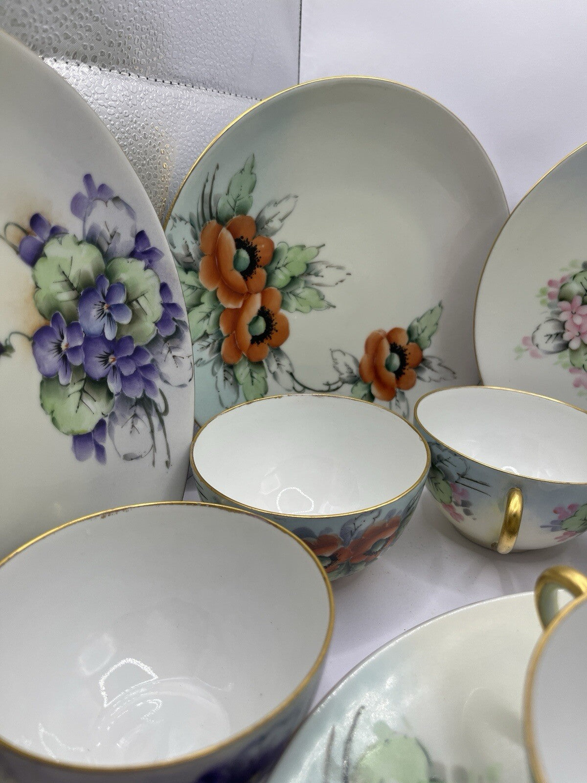 Vintage 6 Nippon 2 Piece Set Sandwich Plate & Cup W/Gold Trim And Flowers