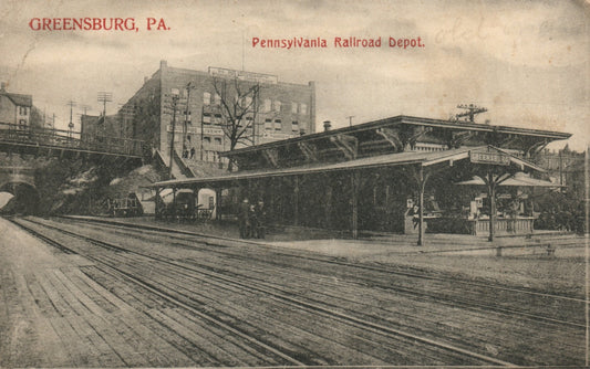 Early Greensburg Pennsylvania PA Railroad Station Train Depot RR Postcard