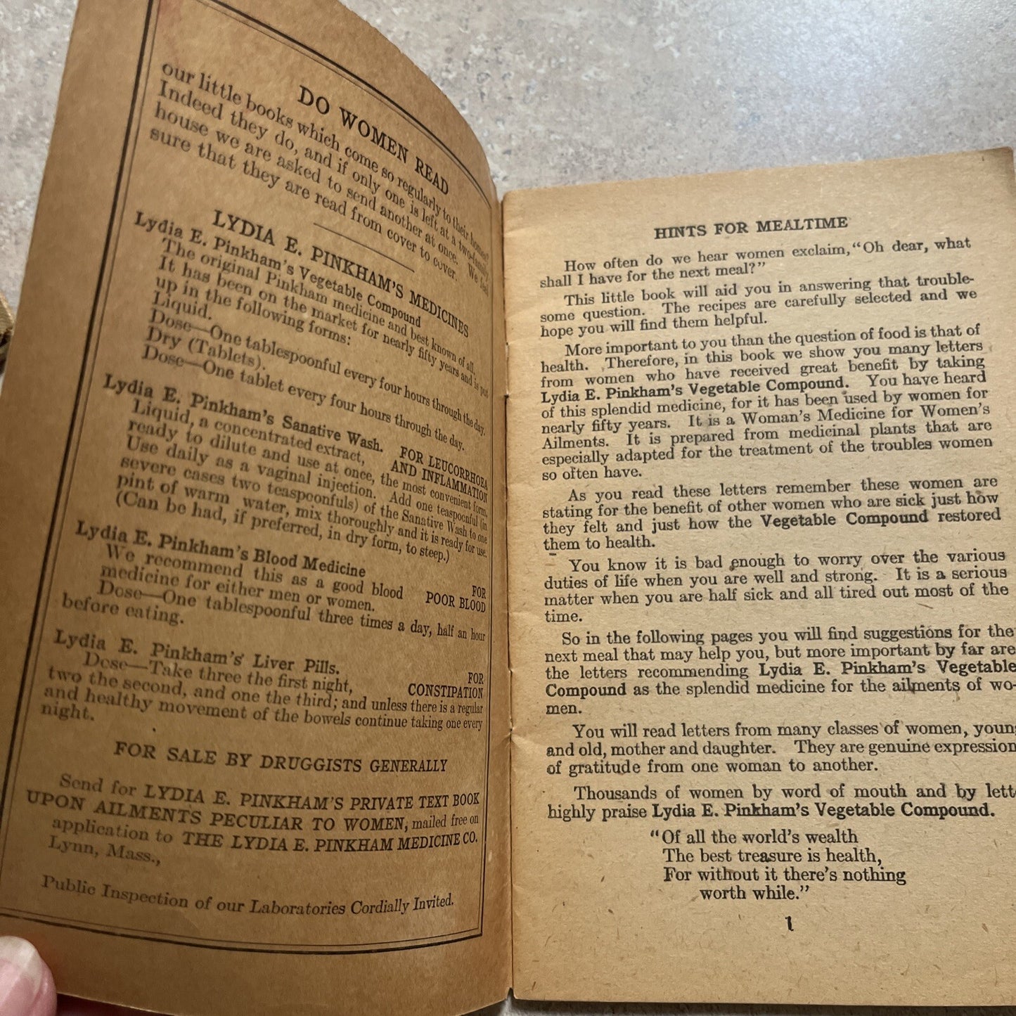 Vintage 1920s Lydia Pinkham Food Health Recipes Booklet Book 