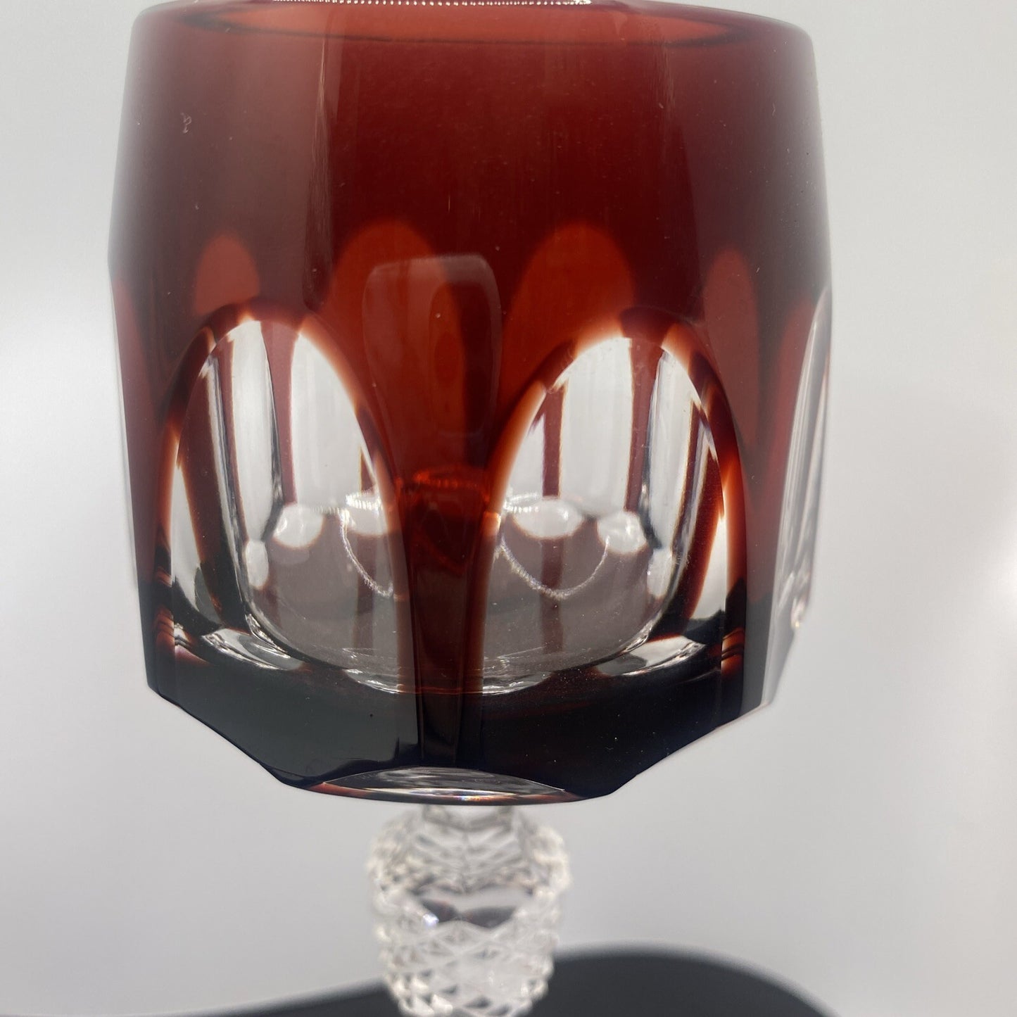 2 NACHTMANN ANTIKA Crystal 8" Cut To Clear WINE GOBLET Bohemian Ruby Red