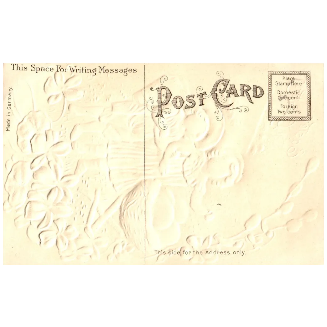 Easter Greeting Children in Field w/ Easter Eggs & Lilac Flowers Easter Postcard