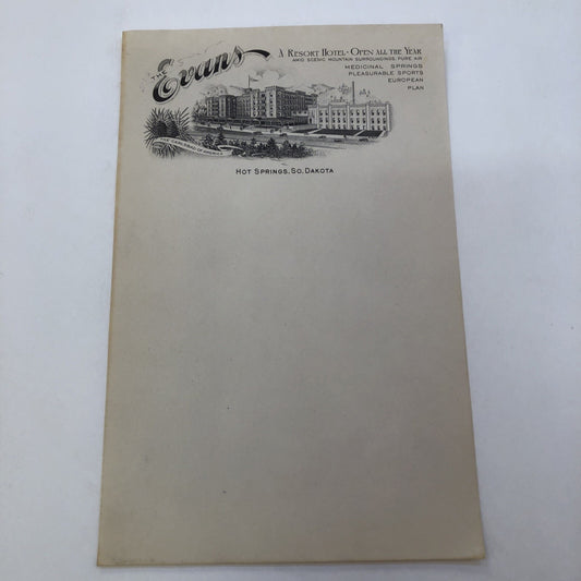 Hot Springs South Dakota The Evans Resort Hotel  Stationery 10 Sheets