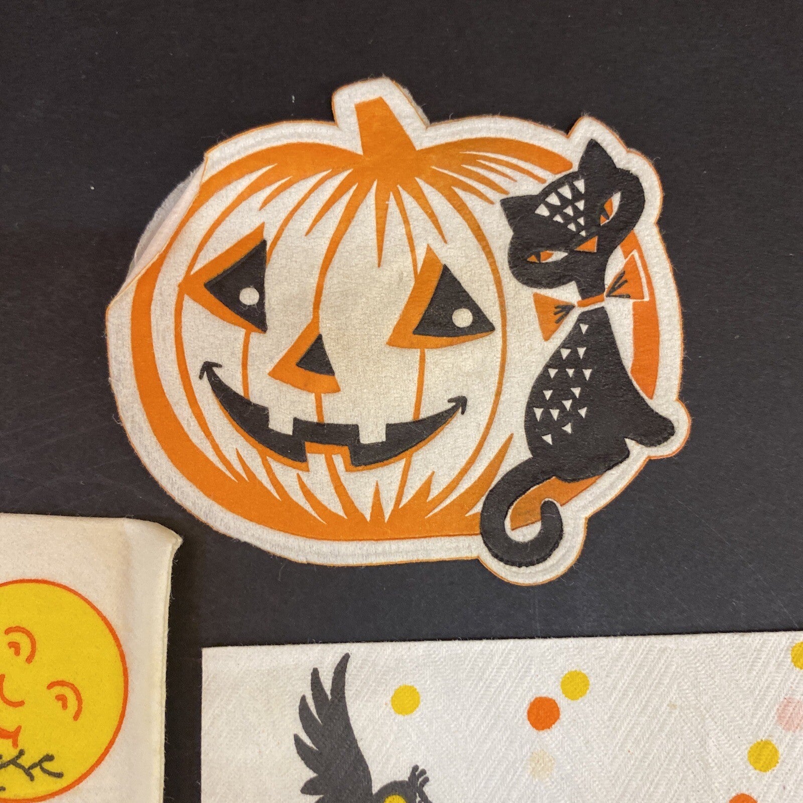 Vintage HALLOWEEN White PAPER NAPKIN Lot of 4 JackOLanter, Cats, Bats, Owls