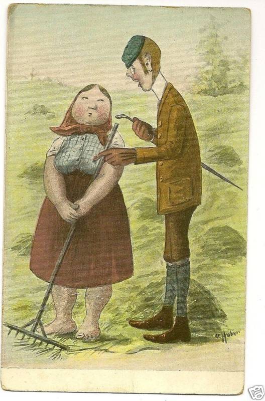 Artist Signed Huben Husband and Wife Farmers S No. 311 Postcard