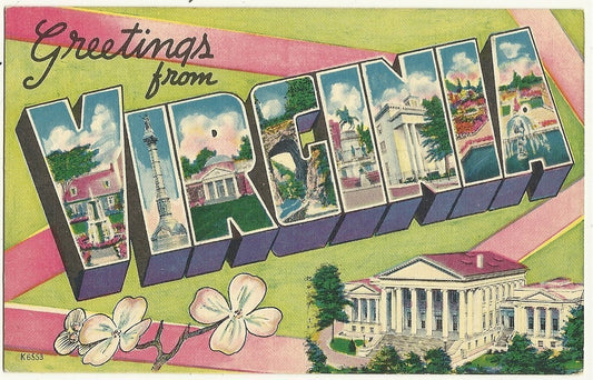 Large Letter Greetings from VA Virginia  Postcard K6553