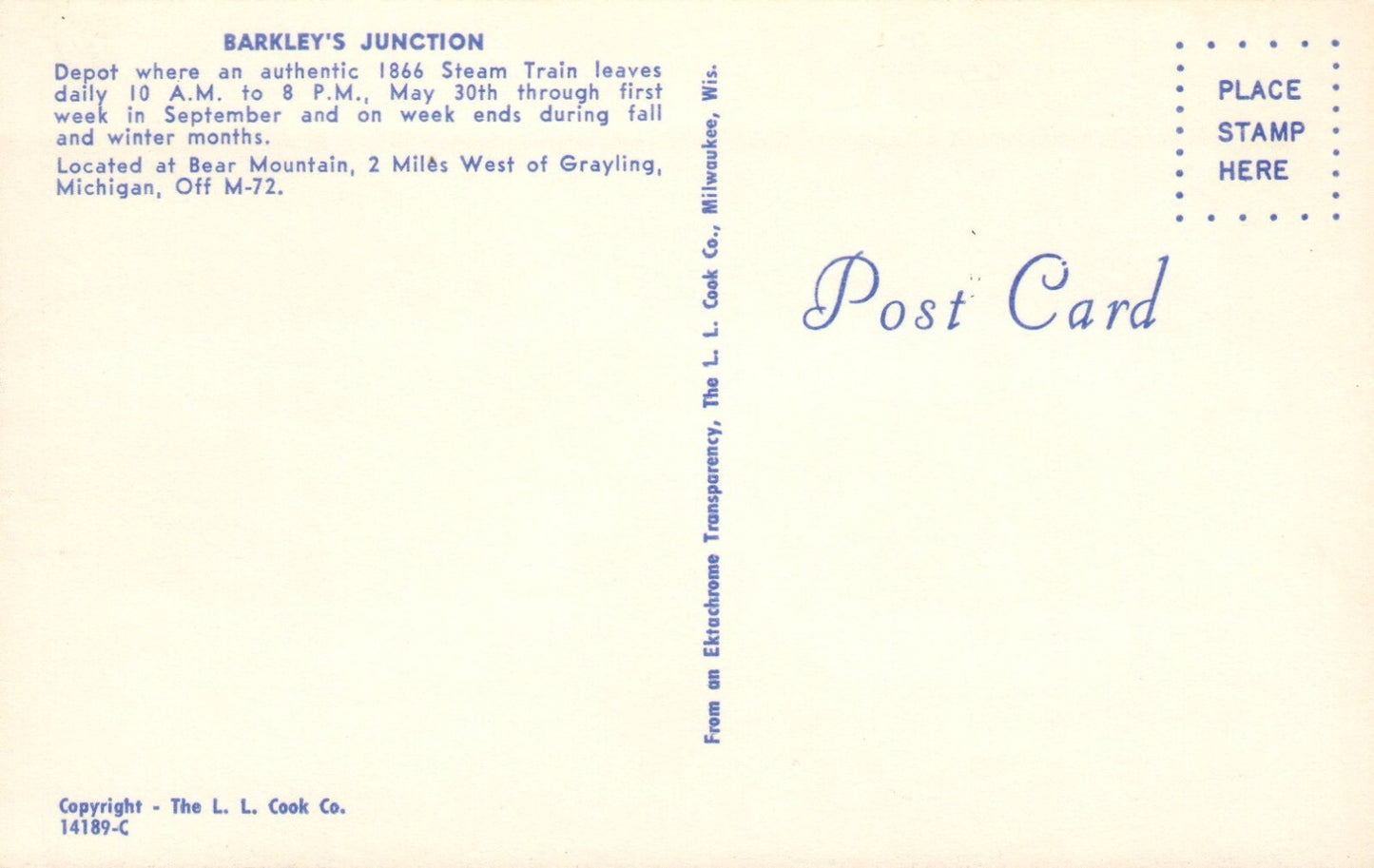 Barkley's Junction Grayling Michigan Mich MI Postcard
