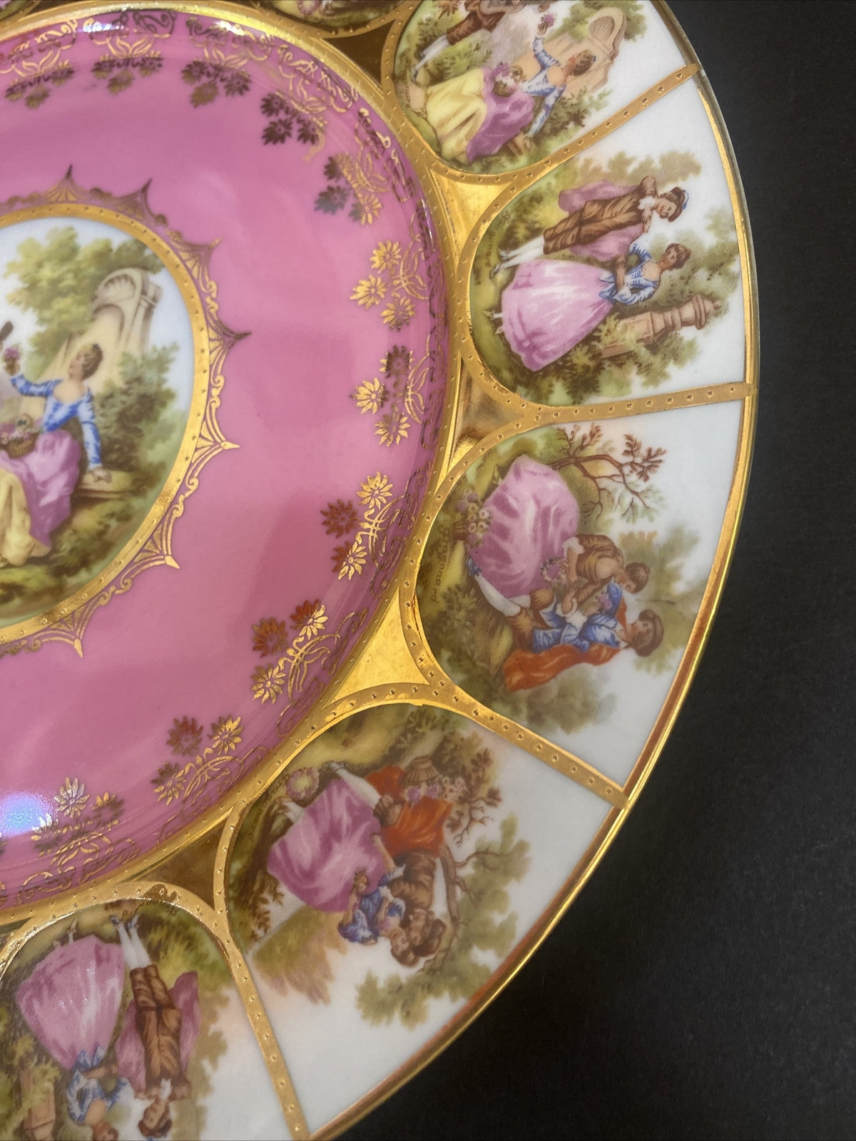 11 JK Carlsbad Bavaria Courting Couple Signed Fragonard Large Hand Painted Plate