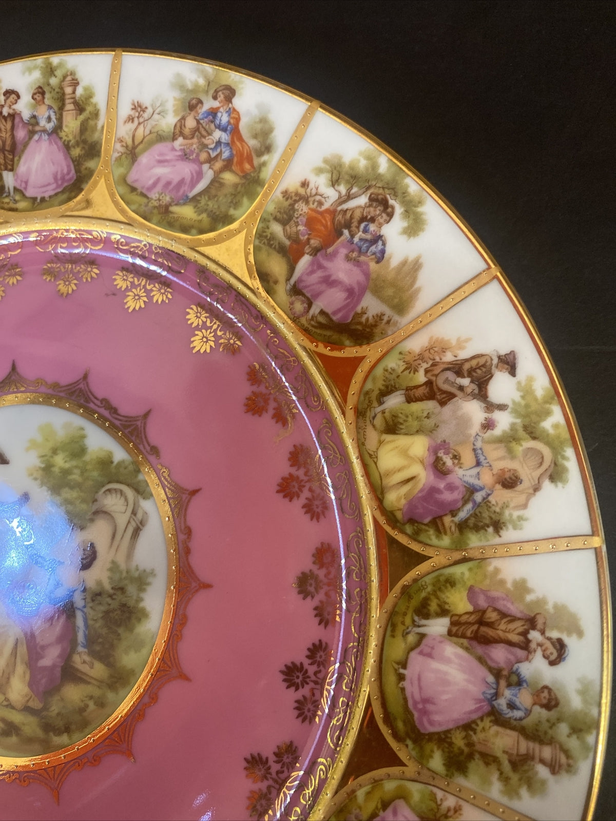 11 JK Carlsbad Bavaria Courting Couple Signed Fragonard Large Hand Painted Plate