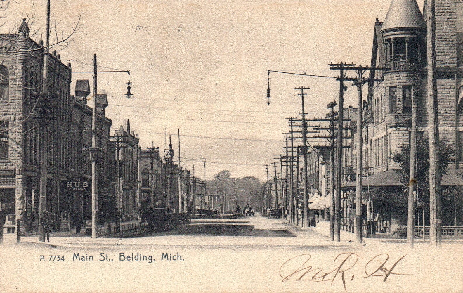 Main Street in Belding Mi Mich Michigan Postcard