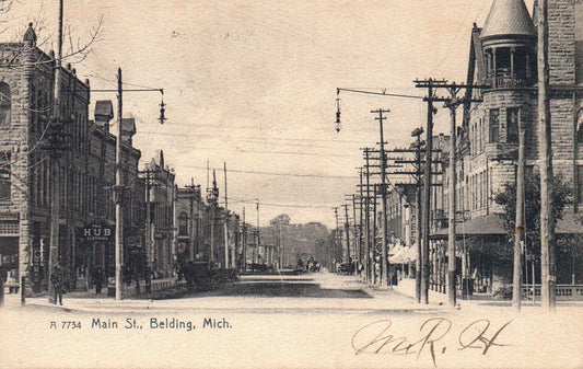 Main Street in Belding Mi Mich Michigan Postcard