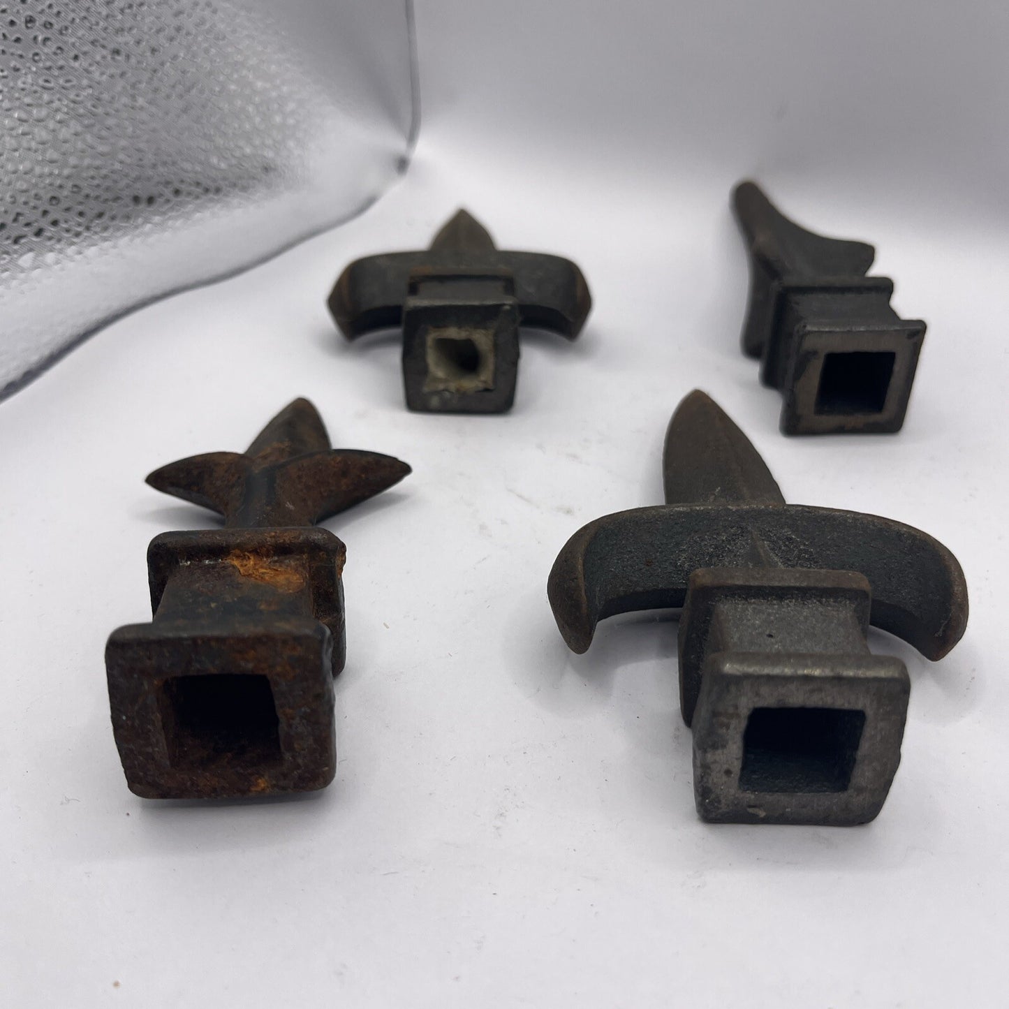 LOT OF 4 Fleur de Lis Finial 4 Inch Cast Iron Rusty Patina!