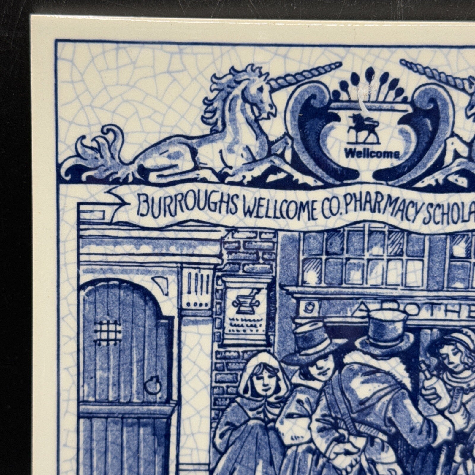 Delft Tile Schoonhaven Holland Vintage Tile Delft Blue White Pharmacy Drug #3