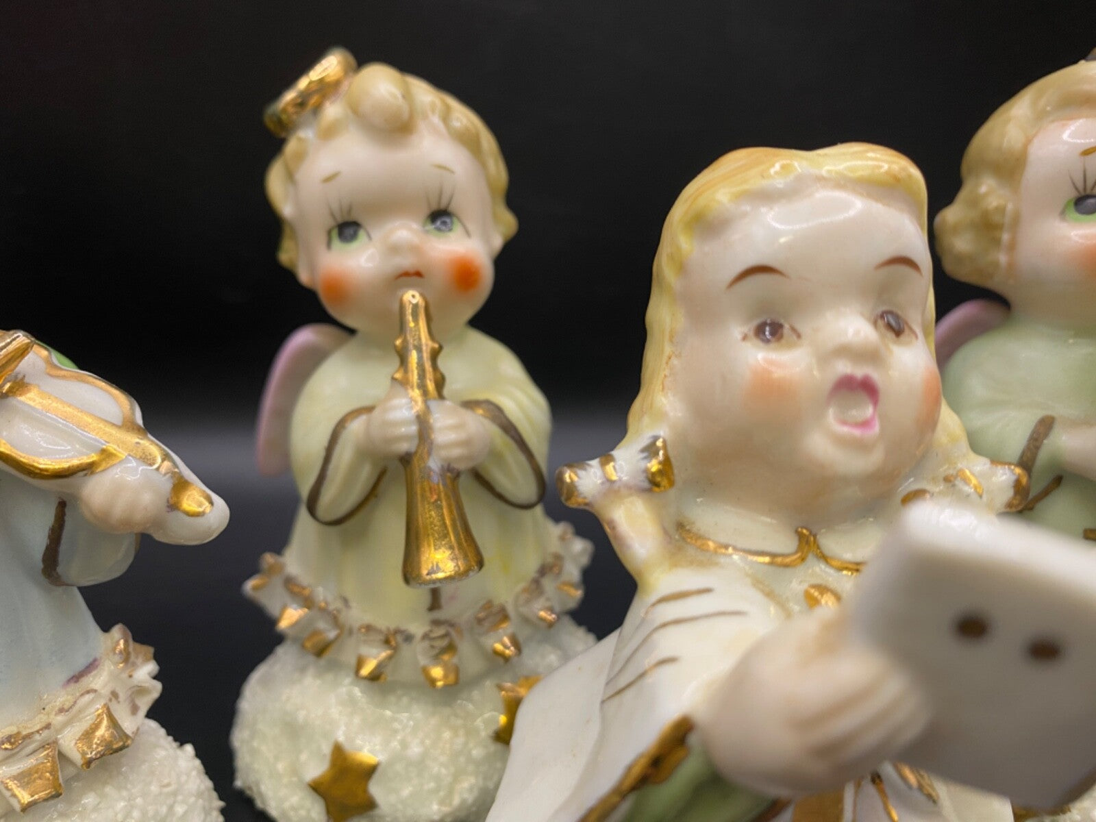 Set Of 5 Vintage 1950s Ajax Japan Ceramic Christmas Music Angel Figurines violin