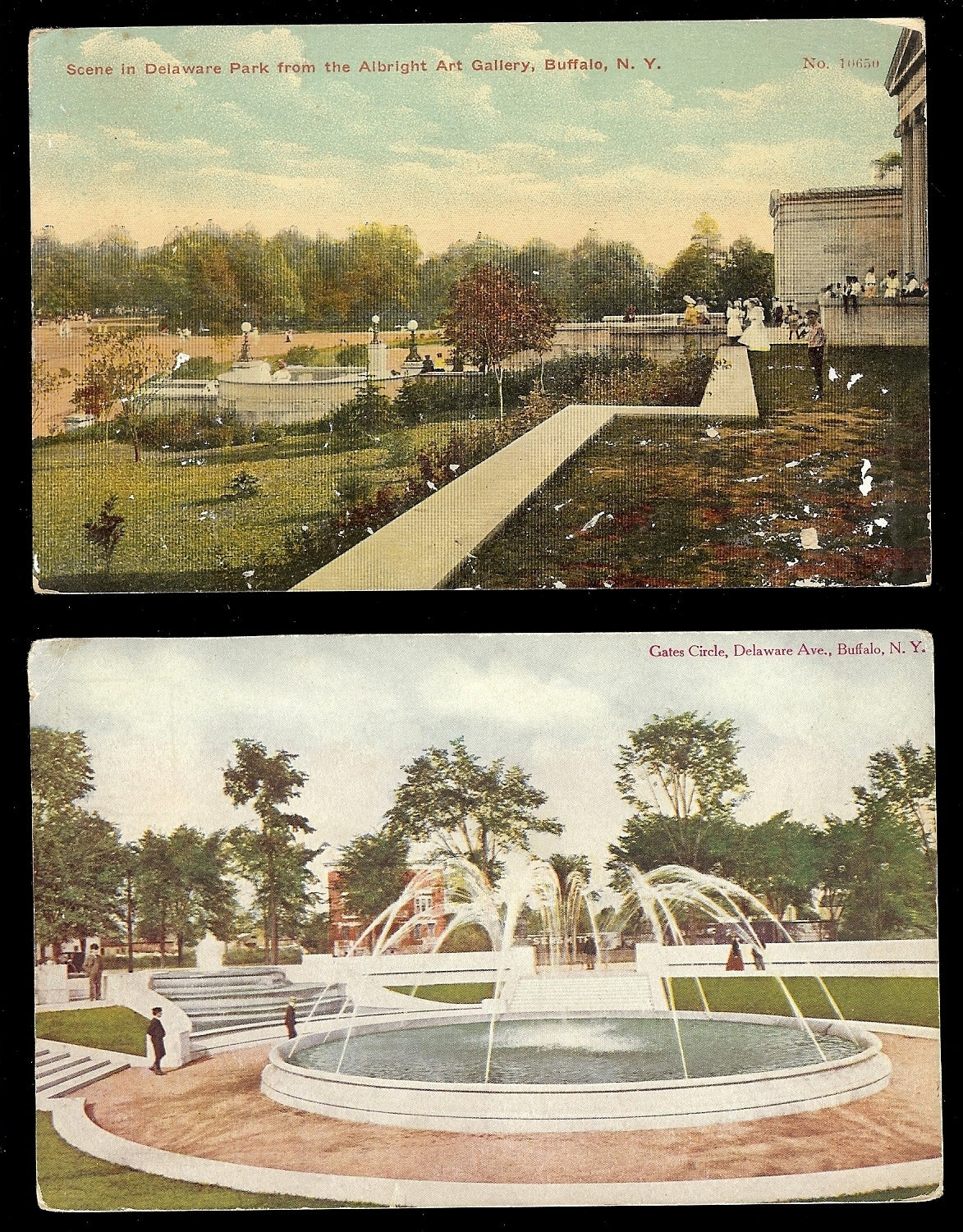 Gates Circle Scene in Delaware Park  Albright Art Buffalo New York NY Postcards
