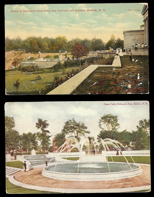 Gates Circle Scene in Delaware Park  Albright Art Buffalo New York NY Postcards
